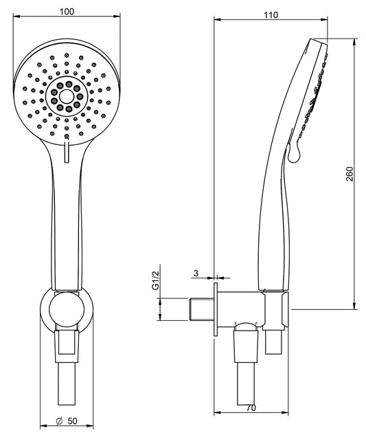 Rubinetterie Treemme SHOWERS & THERMOSTATICS Duplex Kit Gancio Ottone Flessibile PVC E Doccetta In ABS Forma Tonda Finitura Cromata