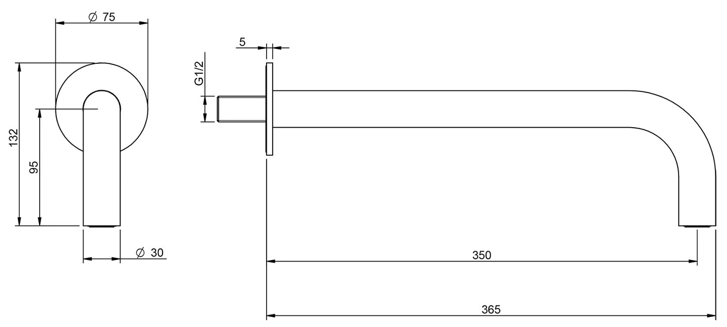 Rubinetterie Treemme Showers & Thermostatics Soffione Doccia A Parete A Canna A Braccio Lunghezza 365 mm Altezza 95 mm Getto a Pioggia Stile Moderno Materiale Ottone Finitura Cromato