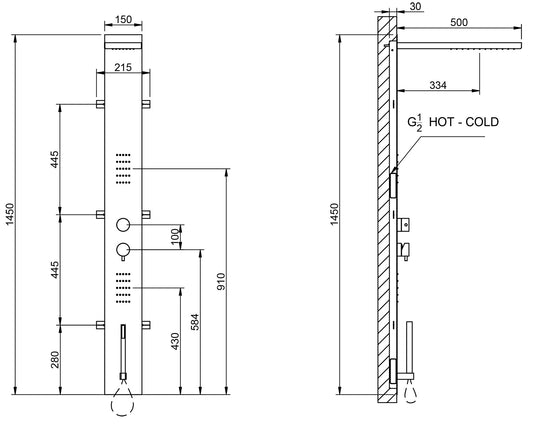Rubinetterie Treemme SHOWERS & THERMOSTATICS Colonna Gruppo Doccia Attrezzata Multifunzione Miscelatore Termostatico COAX Doccetta Soffione Anticalcare Idromassaggio Idro Finitura Cromata Per Marmo Pietra Grandi Formati Parte Interna ed Esterna Incluse