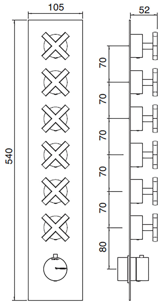 Rubinetterie Treemme SHOWERS & THERMOSTATICS Miscelatore Doccia Termostatico Incasso 6 Uscite Materiale Ottone Finitura Cromata