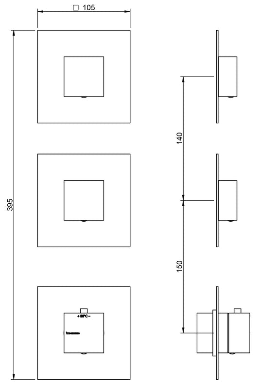 Rubinetterie Treemme SHOWERS & THERMOSTATICS Miscelatore Doccia Termostatico Incasso 2 Uscite Senza Piastra Materiale Ottone Finitura Cromata