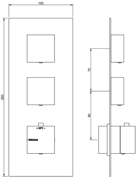 Rubinetterie Treemme SHOWERS & THERMOSTATICS Miscelatore Doccia Termostatico Incasso 2 Uscite Materiale Ottone Finitura Cromata