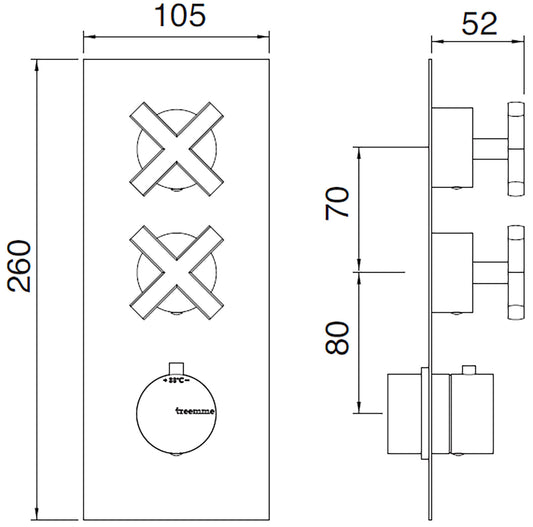 Rubinetterie Treemme SHOWERS & THERMOSTATICS Miscelatore Doccia Termostatico Incasso 2 Uscite Materiale Ottone Finitura Cromata