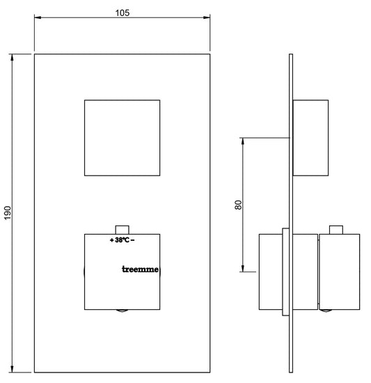 Rubinetterie Treemme SHOWERS & THERMOSTATICS Miscelatore Doccia Termostatico Incasso 1 Uscita Materiale Ottone Finitura Cromata