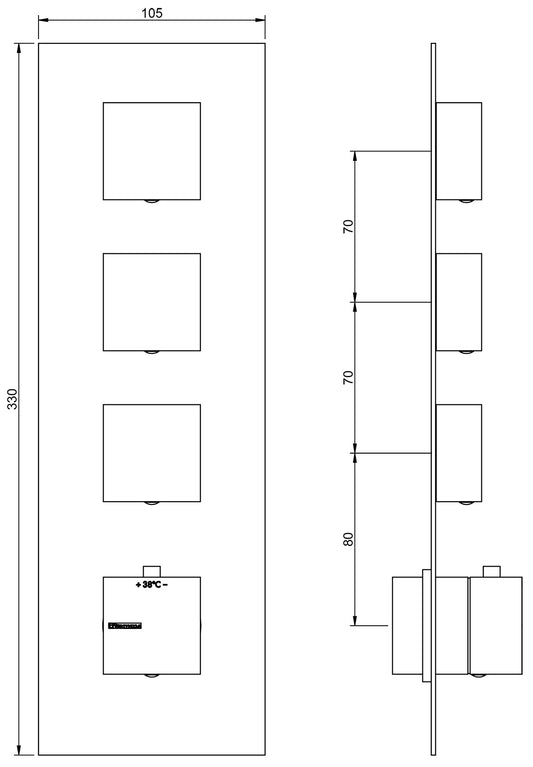 Rubinetterie Treemme SHOWERS & THERMOSTATICS Miscelatore Doccia Termostatico Incasso 3 Uscite Materiale Ottone Finitura Cromata