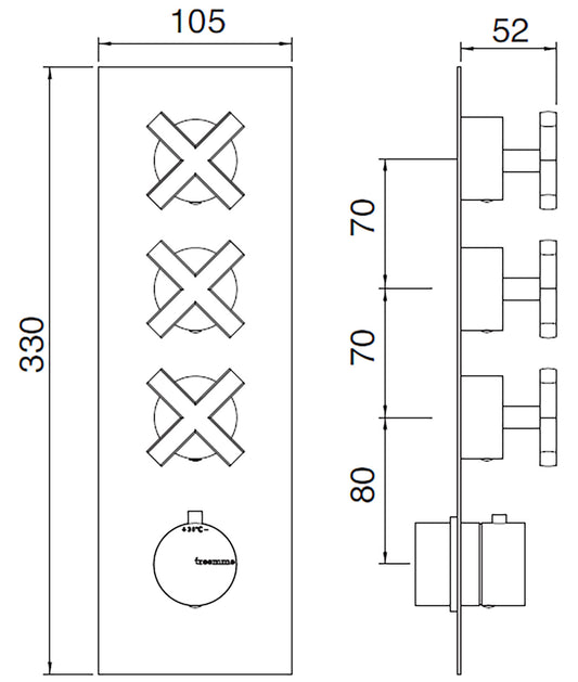 Rubinetterie Treemme SHOWERS & THERMOSTATICS Miscelatore Doccia Termostatico Incasso 3 Uscite Materiale Ottone Finitura Cromata