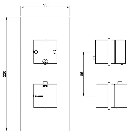 Rubinetterie Treemme SHOWERS & THERMOSTATICS Miscelatore Doccia Termostatico Incasso Con Deviatore A 2 Uscite Materiale Ottone Finitura Cromata