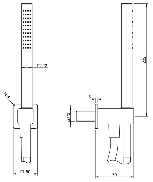 Rubinetterie Treemme SHOWERS & THERMOSTATICS Duplex Kit Presa Acqua Gancio Ottone Flessibile PVC E Doccetta In Metallo Forma Quadra Stilo Finitura Cromata