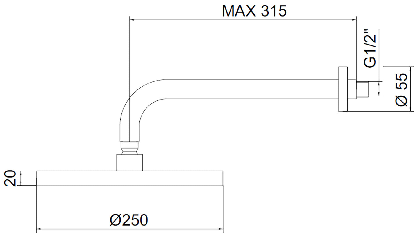 Rubinetterie Treemme 3M Termo S + Showers RWIT 4907 CC 05 Soffione Doccia A Parete Tondo In ABS Diametro Ø 250 mm Anticalcare Con Braccio Doccia 315 mm Materiale Ottone Finitura Cromata