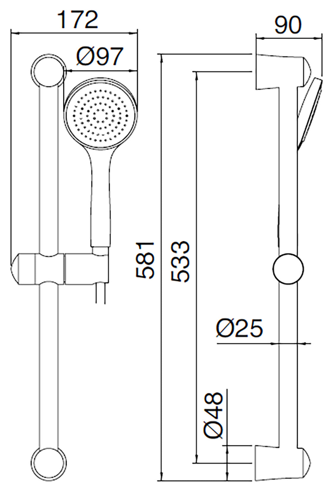 Rubinetterie Treemme 3M Contract Termo S + Showers RWIT 6467 CC 01 Kit Asta Saliscendi Con Doccetta In ABS e Flessibile in PVC Senza Presa Acqua a Muro Finitura Cromata