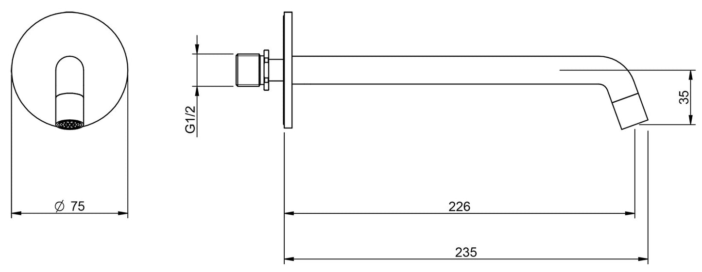 Rubinetterie Treemme Up+ Bocca a Muro 226 mm Getto di Erogazione Uscita Acqua Installazione a Parete Materiale Ottone Finitura Cromata Stile Moderno Monoforo Lunghezza 235 mm
