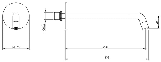 Rubinetterie Treemme Up+ Bocca a Muro 226 mm Getto di Erogazione Uscita Acqua Installazione a Parete Materiale Ottone Finitura Cromata Stile Moderno Monoforo Lunghezza 235 mm