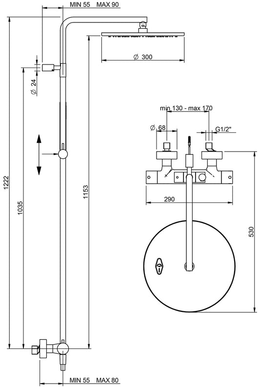 Rubinetterie Treemme UP+ Gruppo Colonna Doccia Attrezzata Multifunzione Miscelatore Termostatico Materiale Ottone Finitura Cromata Con Doccetta E Soffione Anticalcare In Metallo Misura Ø Diametro 300 mm