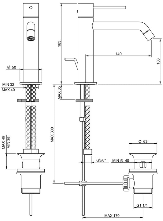 Rubinetterie Treemme UP+ Miscelatore Lavabo 103 mm Con Piletta Di Scarico Automatico Materiale Ottone Finitura Cromata