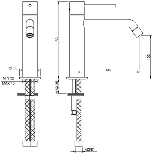 Rubinetterie Treemme UP+ Miscelatore Lavabo 103 mm Materiale Ottone Finitura Cromata