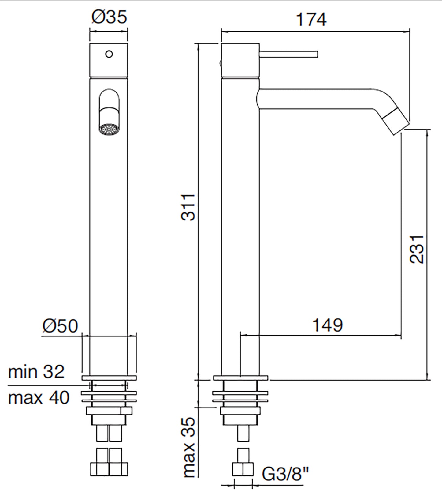 Rubinetterie Treemme UP+ Miscelatore Monocomando Lavabo 231 mm Materiale Ottone Finitura Cromata