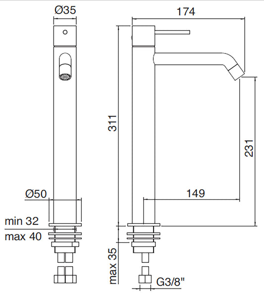 Rubinetterie Treemme UP+ Miscelatore Monocomando Lavabo 231 mm Materiale Ottone Finitura Cromata