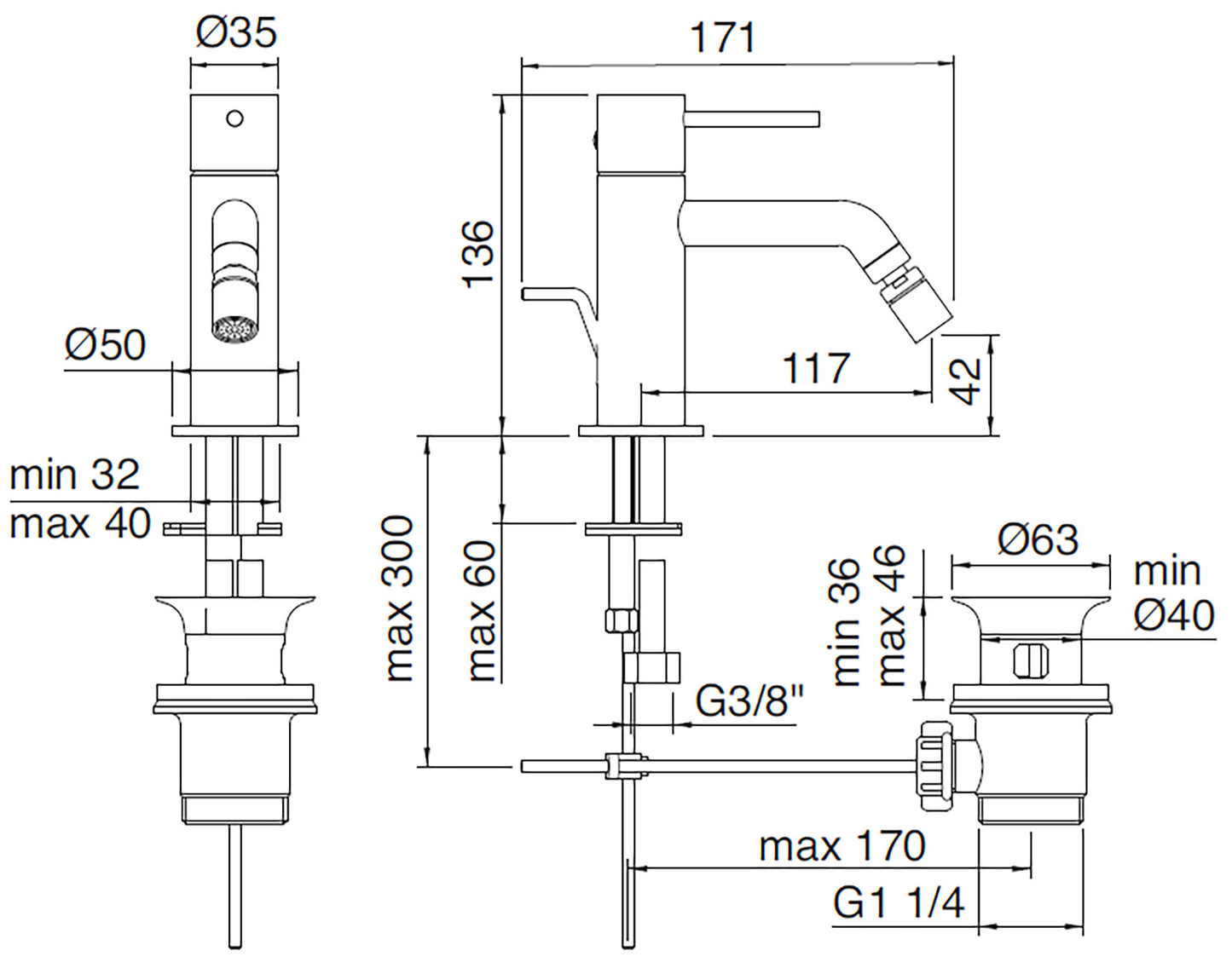 Rubinetterie Treemme UP+ Miscelatore Monocomando Bidet Areatore Orientabile Con Piletta Di Scarico Automatico Materiale Ottone Finitura Cromata