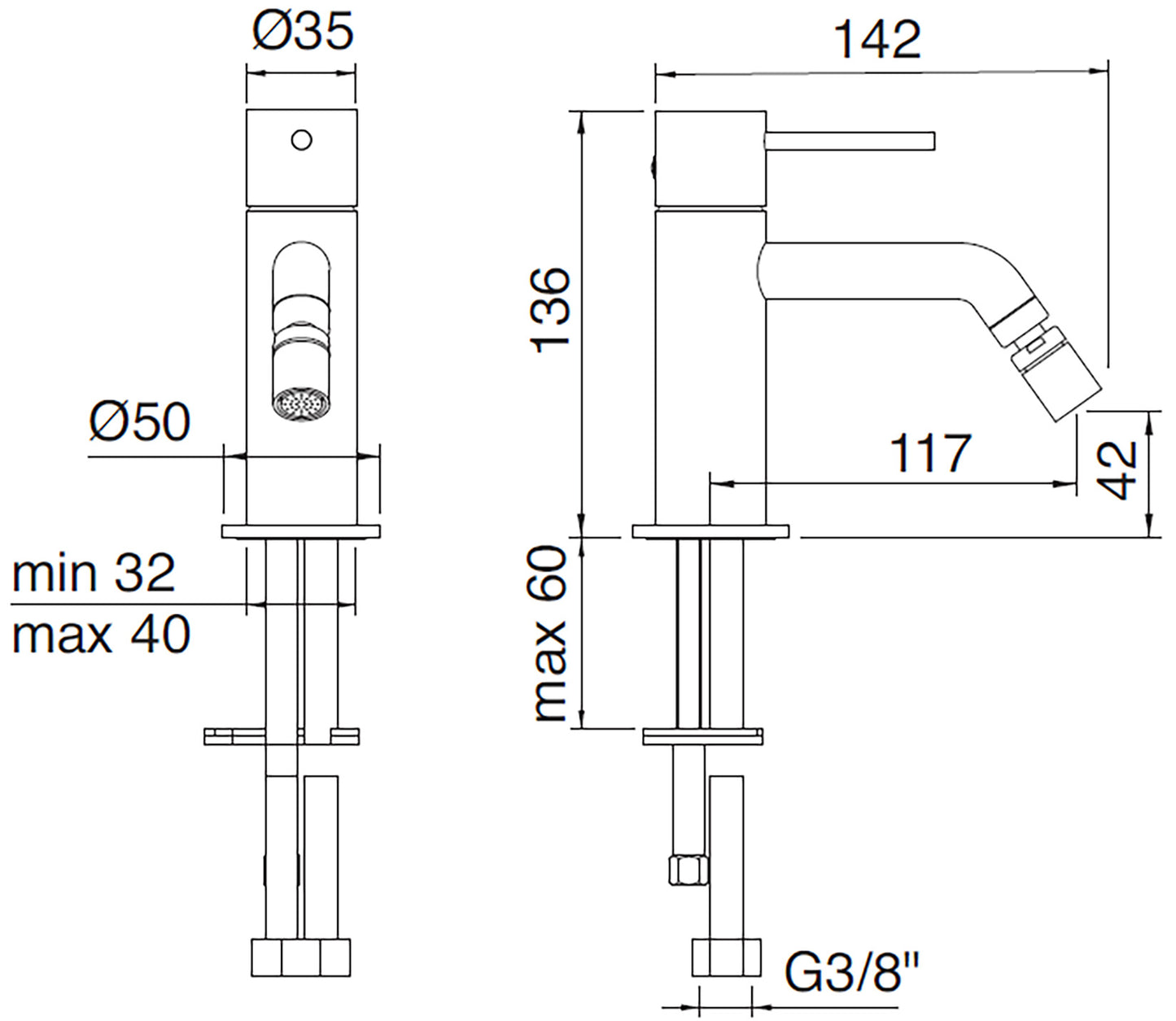 Rubinetterie Treemme Up+ Miscelatore Bidet Appoggio Monocomando 1 Leva Monoforo Materiale Ottone Finitura Cromato Stile Moderno Senza Piletta Di Scarico Altezza 136 mm Lunghezza 142 mm