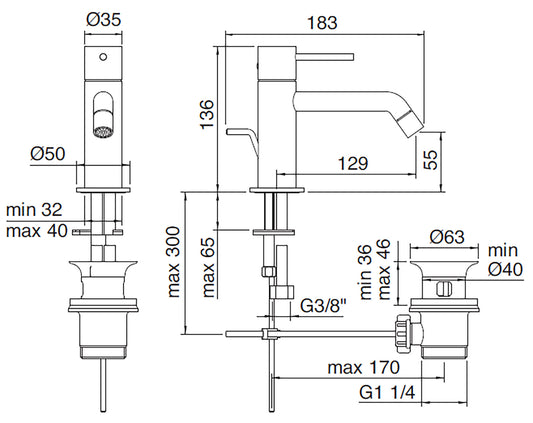 Rubinetterie Treemme UP+ Miscelatore Monocomando Lavabo 55 mm Con Piletta Di Scarico Automatico Materiale Ottone Finitura Cromata