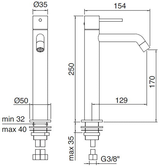 Rubinetterie Treemme UP+ Miscelatore Monocomando Lavabo 170 mm Materiale Ottone Finitura Cromata