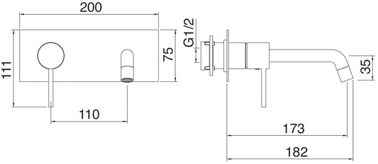 Rubinetterie Treemme Up+ Miscelatore Lavabo 173 Incasso Muro Con Piastra Monocomando 1 Leva Parte Interna Esterna Incluse 2 Fori Materiale Ottone Finitura Cromato Stile Moderno Lunghezza 182 mm