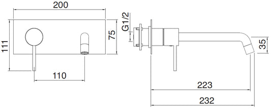 Rubinetterie Treemme Up+ Miscelatore Lavabo 223 Incasso Muro Con Piastra Monocomando 1 Leva Parte Interna Esterna Incluse 2 Fori Materiale Ottone Finitura Cromato Stile Moderno Lunghezza 232 mm
