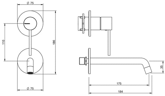 Rubinetterie Treemme Up+ Miscelatore Lavabo 175 Incasso Muro Senza Piastra Posizione Verticale Monocomando 1 Leva Parte Interna Esterna Incluse 2 Fori Materiale Ottone Finitura Cromato Stile Moderno Lunghezza 184 mm