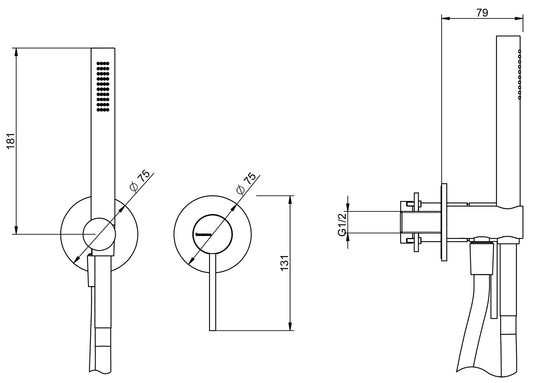 Rubinetterie Treemme Up+ Miscelatore Doccia Meccanico Incasso A Muro Doccetta Metallo Flessibile PVC Parte Interna Esterna Inclusa 2 Fori Senza Piastra Materiale Ottone Finitura Cromata Monocomando 1 Leva Manopoa Stile Moderno