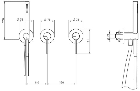 Rubinetterie Treemme Up+ Miscelatore Vasca / Doccia Meccanico Incasso A Muro Parte Interna Esterna Inclusa 3 Fori Senza Piastra Materiale Ottone Finitura Cromata Monocomando 2 Leve Manopole Stile Moderno Doccetta Metallo Flessibile PVC