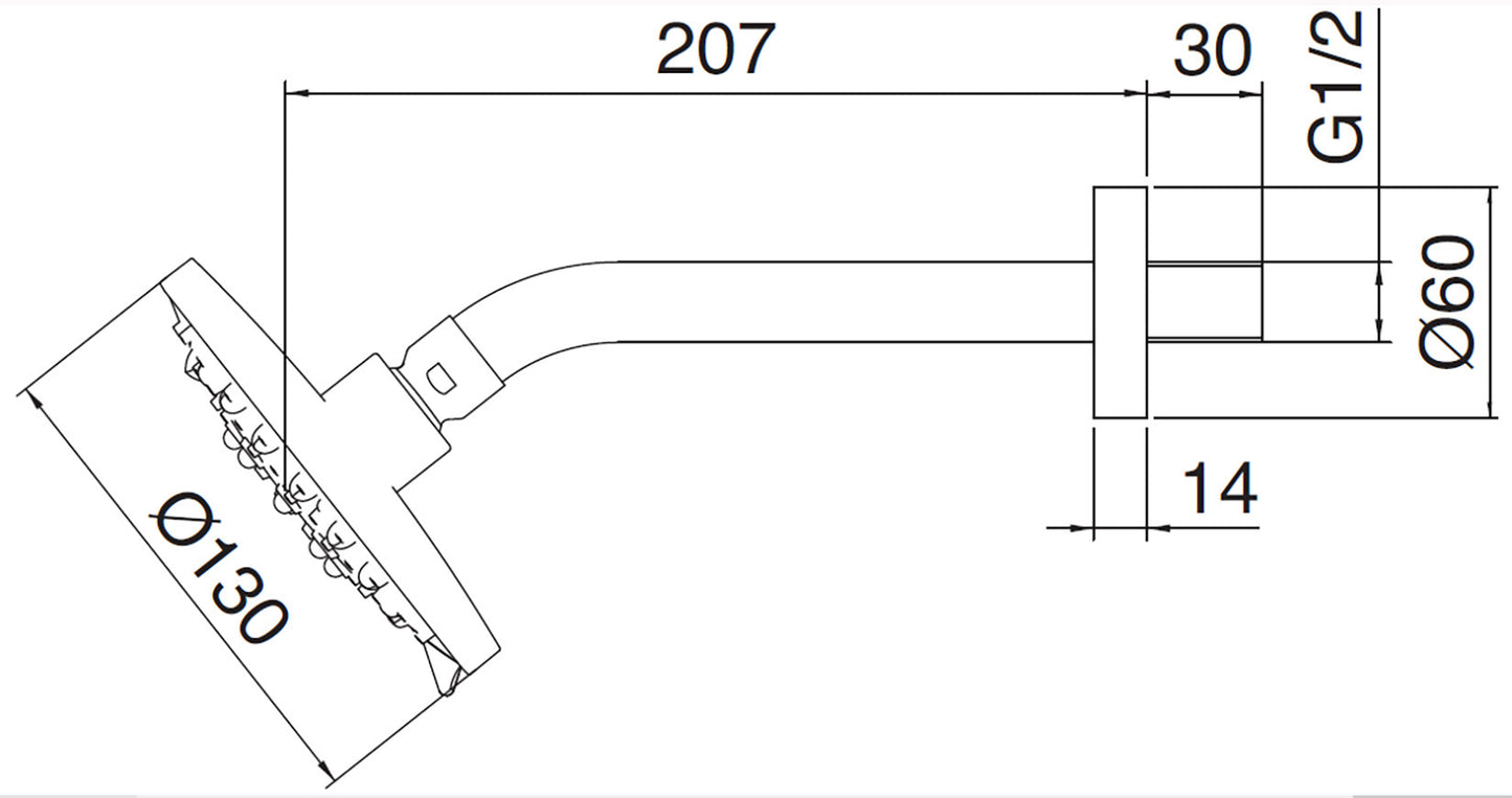 Rubinetterie Treemme X-CHANGE_mono Soffione Doccia A Parete 3 Getti Tondo In ABS Diametro Ø 130 mm Anticalcare Con Braccio Doccia 207 mm Materiale Ottone Finitura Cromata