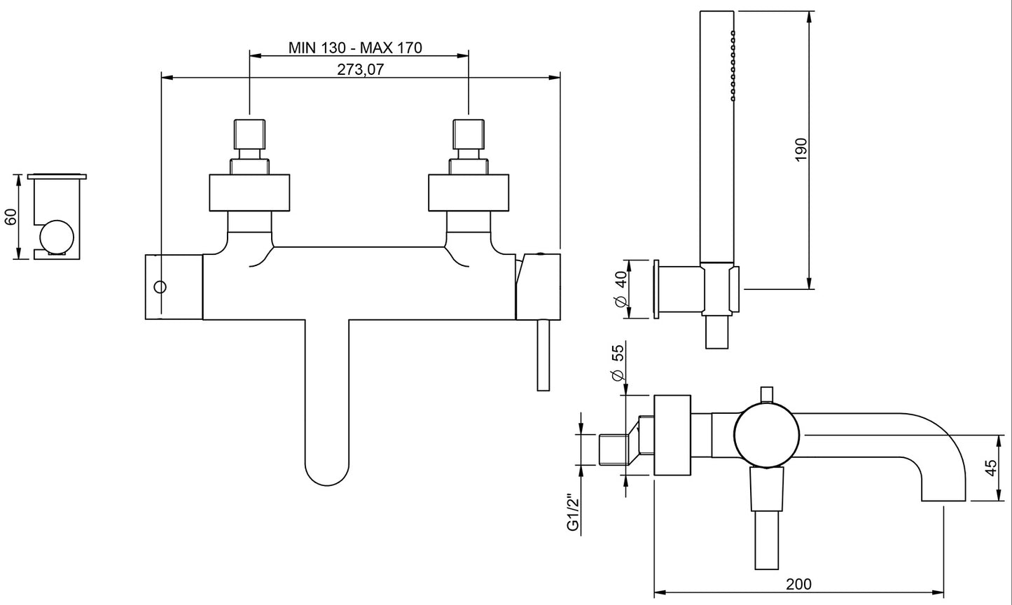 Rubinetterie Treemme X-CHANGE_mono Miscelatore Monocomando Esterno Vasca Con Doccetta In Metallo Materiale Ottone Finitura Cromata