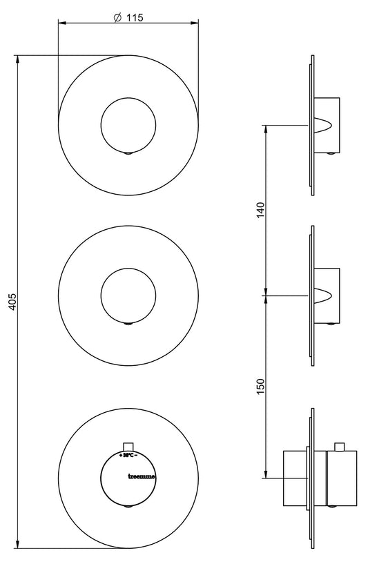 Rubinetterie Treemme X-CHANGE_mono Miscelatore Doccia 2 Uscite Termostatico Incasso A Muro Parte Interna e Esterna Incluse Materiale Ottone Finitura Cromata 3 Fori Monocomando 1 Leva Forma Tonda Stile Moderno Senza Piastra