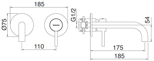 Rubinetterie Treemme X-CHANGE_mono Rubinetto Monocomando Lavabo Incasso 175 mm Senza Piastra Materiale Ottone Finitura Cromata