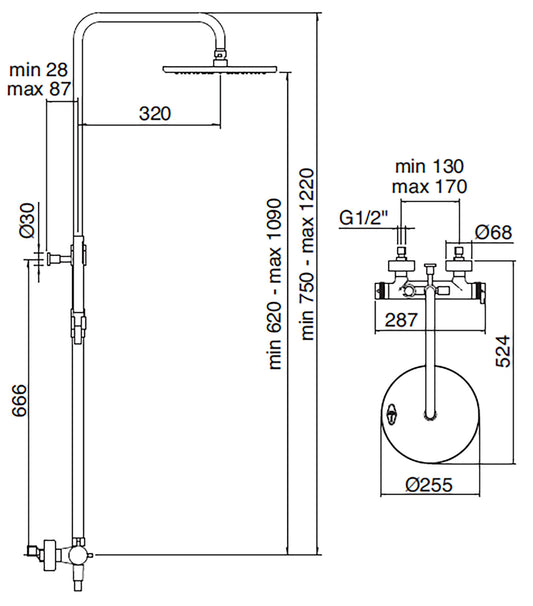 Rubinetterie Treemme X-CHANGE XR Gruppo Colonna Doccia Attrezzata Multifunzione Miscelatore Termostatico Materiale Ottone Finitura Cromata Con Doccetta E Soffione Anticalcare In Metallo