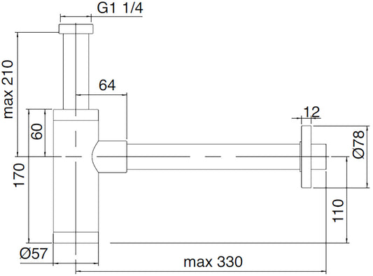 Rubinetterie Treemme 3M Contract ZIP IT RTSF 120 CC Sifone A Vista Tondo Materiale Ottone Finitura Cromata