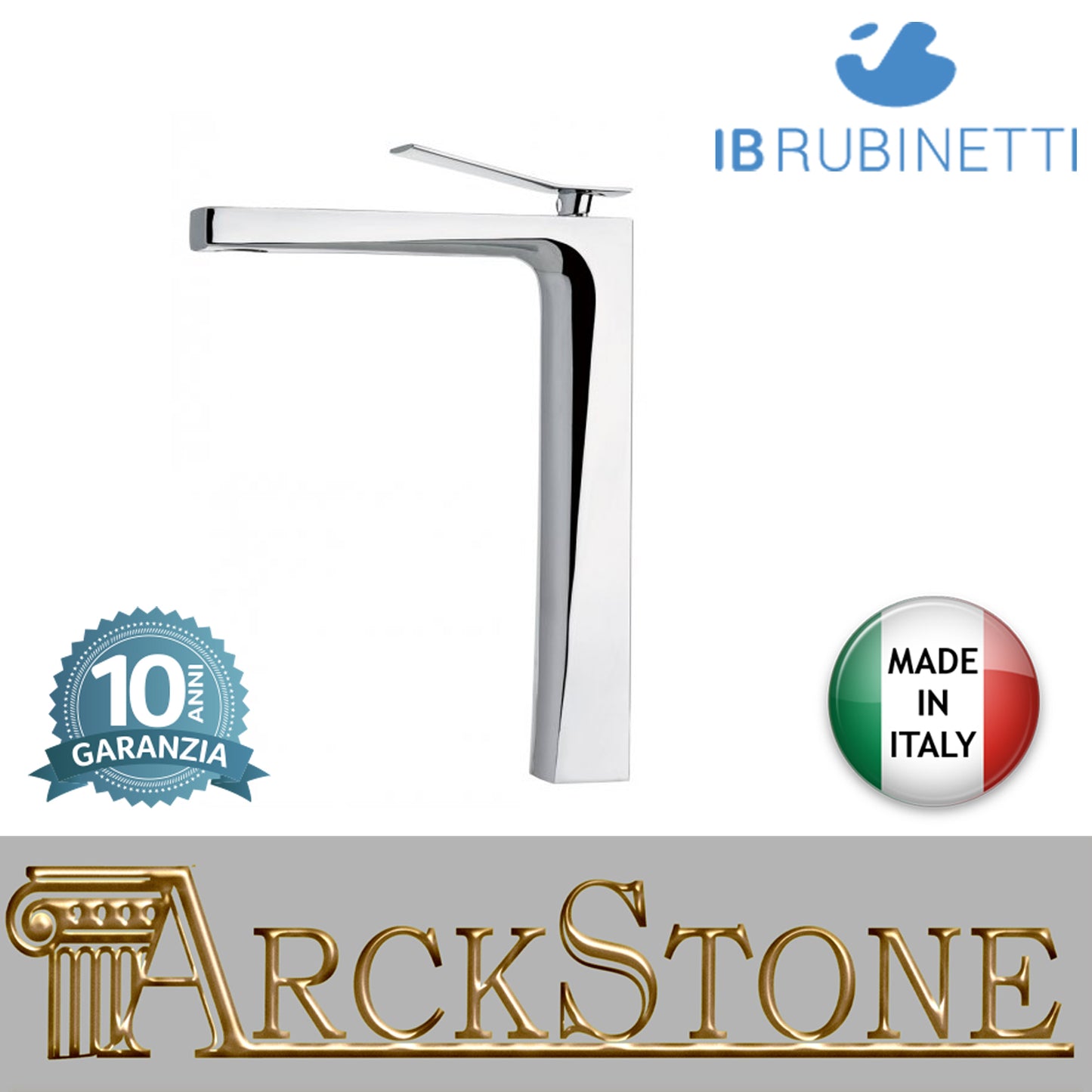 Miscelatore lavabo alto completo di piletta di scarico click-clack marca IB rubinetti modello Wave rubinetteria classica rubinetto ottone cromato fontana finitura cromo rivenditore autorizzato campania arredamento garanzia 10 anni azienda made in italy