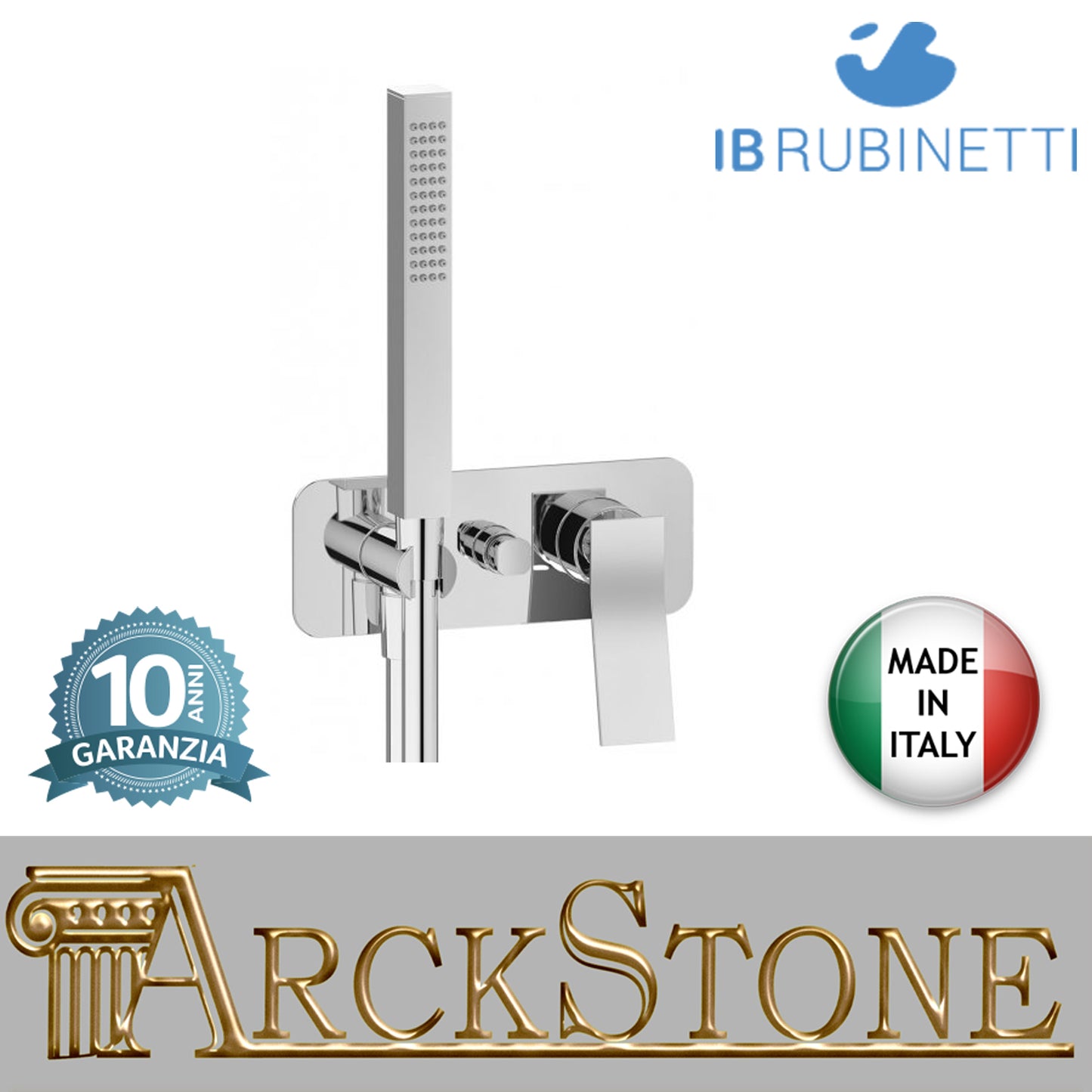 Miscelatore doccia incasso due vie con kit doccia integrato nella placca marca IB rubinetti modello Wave rubinetteria classica rubinetto ottone cromato fontana finitura rivenditore autorizzato campania arredamento garanzia 10 anni azienda certificata