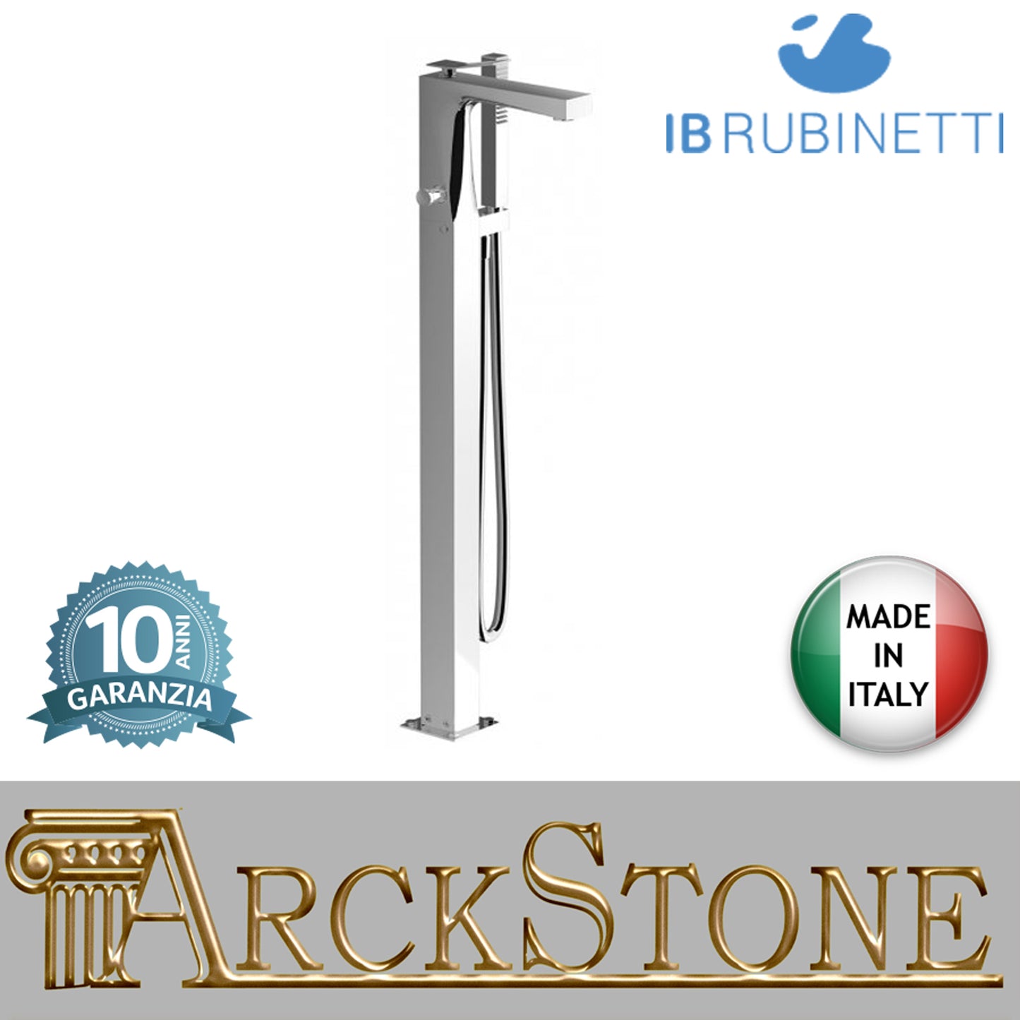 Miscelatore bordo vasca da terra completo di kit doccia marca IB rubinetti modello Wave rubinetteria classica rubinetto ottone cromato fontana finitura cromo rivenditore autorizzato campania arredamento garanzia 10 anni azienda certificata qualità