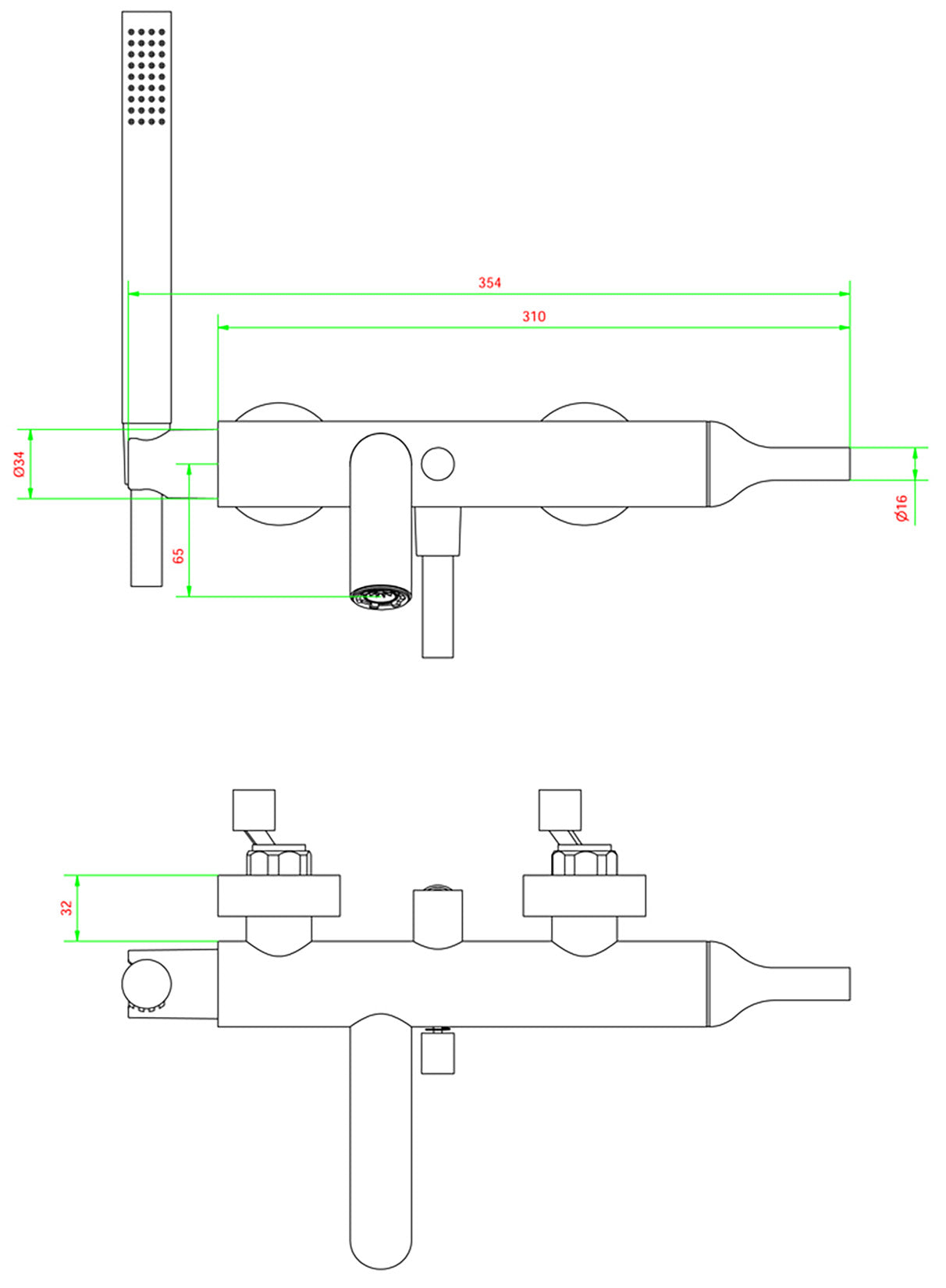 Gruppo vasca esterno a parete completo di accessori doccia marca IB rubinetti modello Batlò rubinetteria ottone cromato bagno