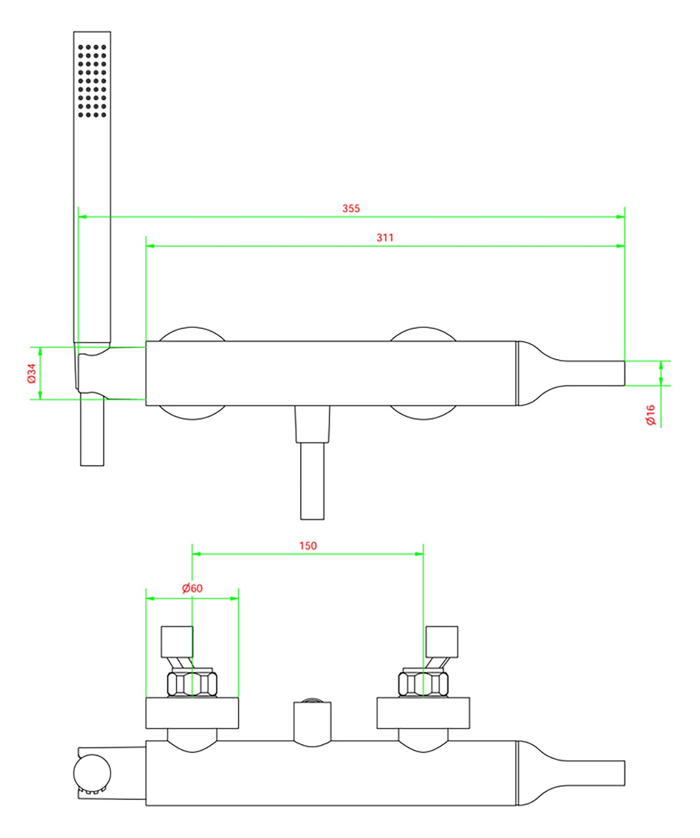 Miscelatore doccia esterno completo di kit doccia marca IB rubinetti modello Batlò rubinetteria rubinetto parete muro ottone cromato bagno