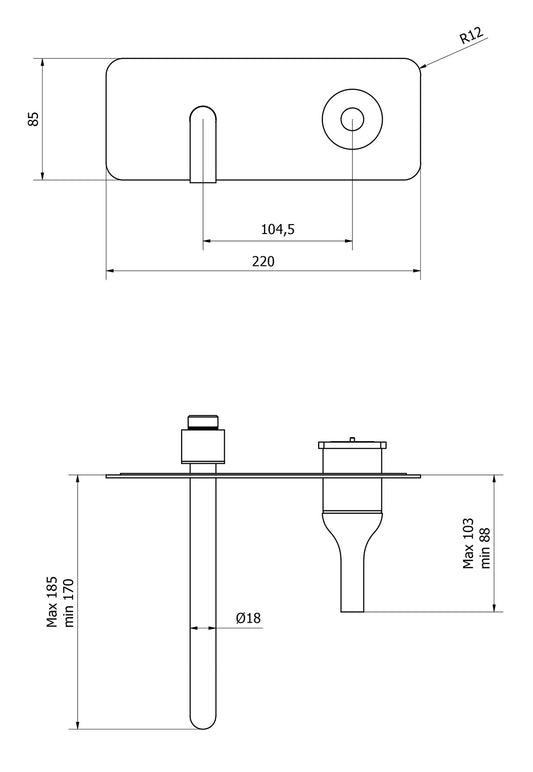 Miscelatore rubinetto lavabo incasso completo di piletta di scarico click-clack IB Rubinetti Batlò parete muro bagno rubinetteria cromato ottone