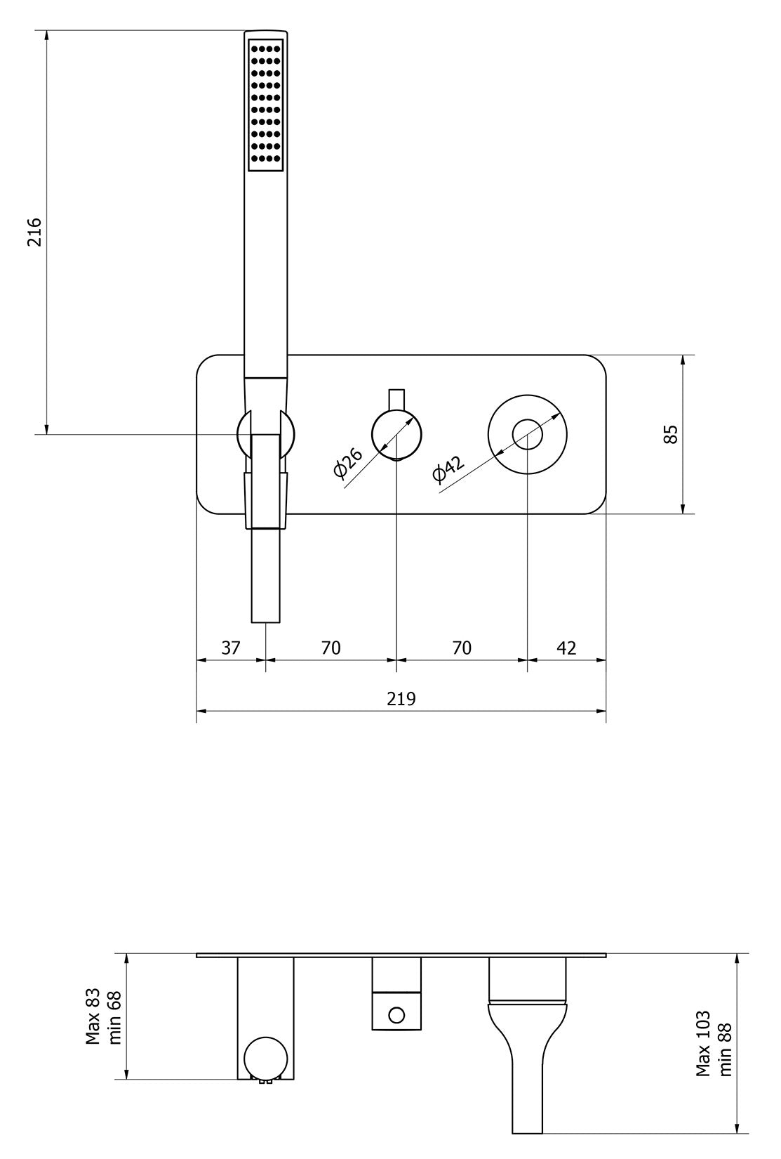 Miscelatore doccia incasso due vie con kit doccia integrato nella placca marca IB rubinetti modello Batlò rubinetteria ottone cromato bagno