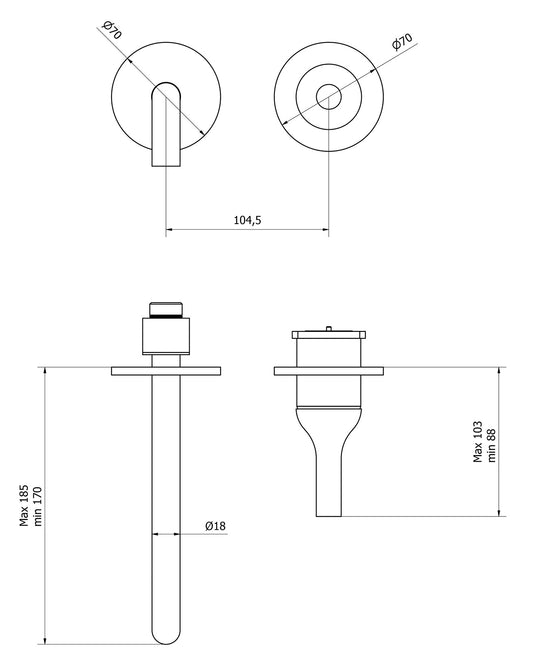 We Are Ib Rubinetti Batlò EBI406CC Miscelatore Monocomando Lavabo Incasso Completo Parete 1 Leva 2 Fori Meccanico Moderno Senza Piastra Lunghezza 185 mm Con Piletta di Scarico Click Clack Ottone Cromata Parte Interna Esterna Incluse