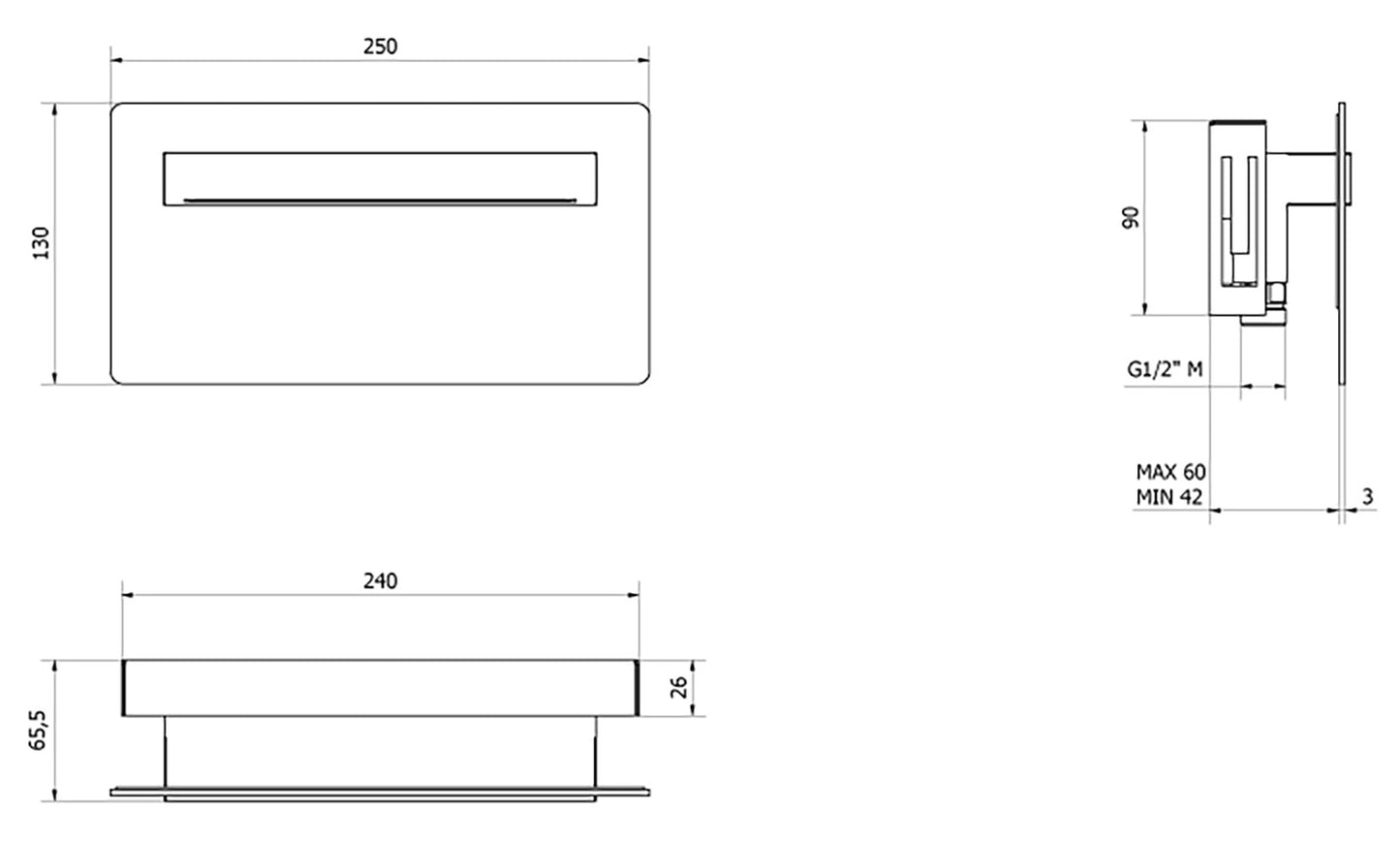 Bocca d'erogazione soffione sfioro completo IB rubinetti Batlò parete bagno muro acqua cascata