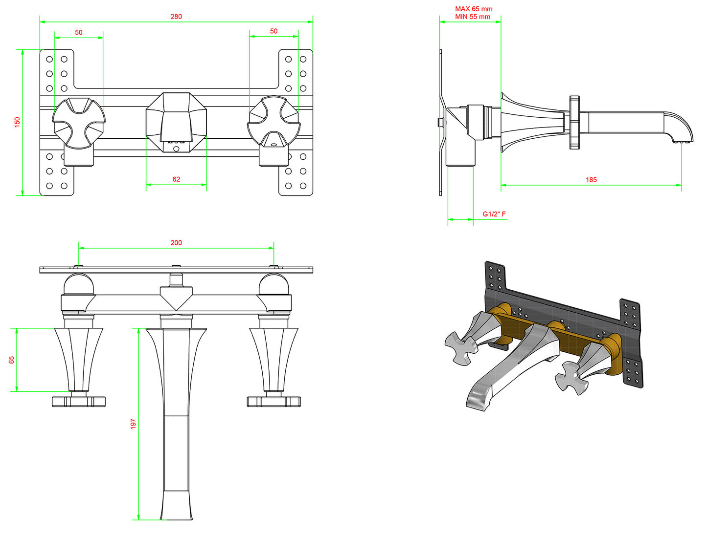 Lavabo a parete marca IB rubinetti modello Belmondo rubinetteria rubinetto ottone cromato bagno casa Rivenditore Autorizzato Campania Arredamento Arredo Finitura Cromo Fontana Acqua 10 anni garanzia qualità