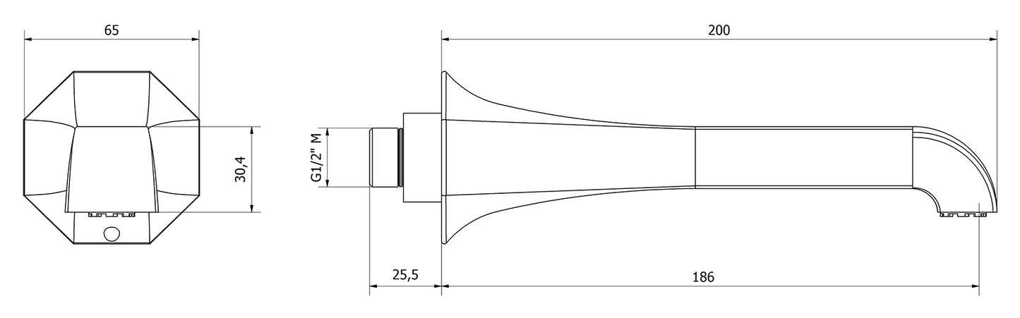 We Are Ib Rubinetti Belmondo BT327CC Bocca a Muro Per Vasca Lunghezza 200 mm Erogazione Uscita Acqua a Getto Installazione Parete Materiale Ottone Finitura Cromata Stile Moderno Monoforo