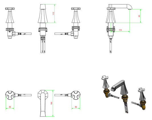 Miscelatore lavabo tre fori bocca bassa completo di piletta di scarico Click-Clack marca IB rubinetti modello Belmondo rubinetteria rubinetto ottone cromato bagno Rivenditore Autorizzato Campania Arredamento Arredo Finitura Cromo Fontana Acqua qualità