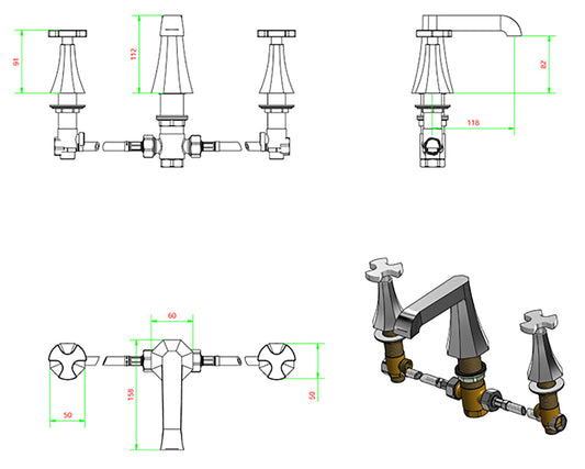 Miscelatore bidet tre fori con bocca d'erogazione esterna completo di piletta di scarico Click-Clack marca IB rubinetti modello Belmondo rubinetteria rubinetto ottone cromato bagno Rivenditore Autorizzato Campania Arredamento Arredo Finitura Cromo Fontana
