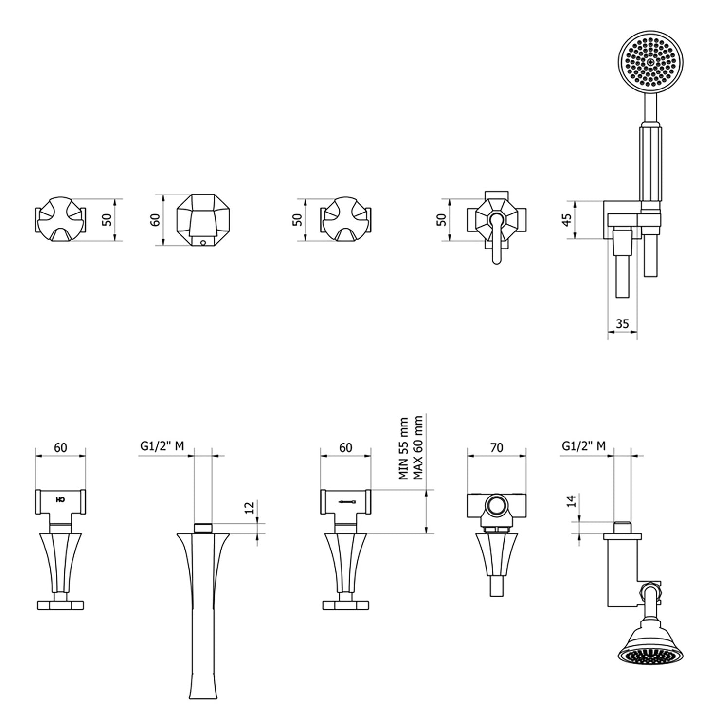 Miscelatore bordo vasca a parete cinque fori completo di kit doccia IB rubinetti modello Belmondo rubinetteria rubinetto ottone cromato bagno Rivenditore Autorizzato Campania Arredamento Arredo Finitura Cromo Fontana qualità garanzia 10 anni made in italy